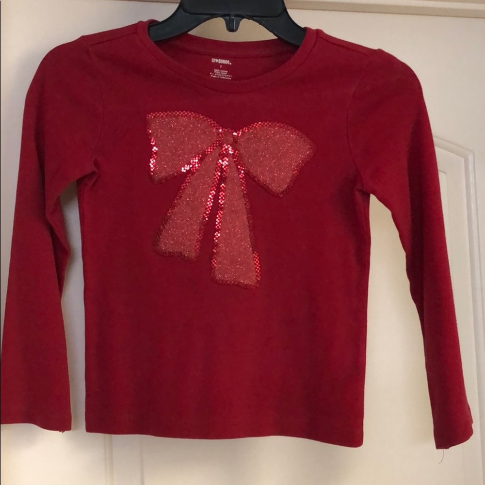 Gymboree Long Sleeve Red Top w/Glitter Bow- 2 Sizes Available